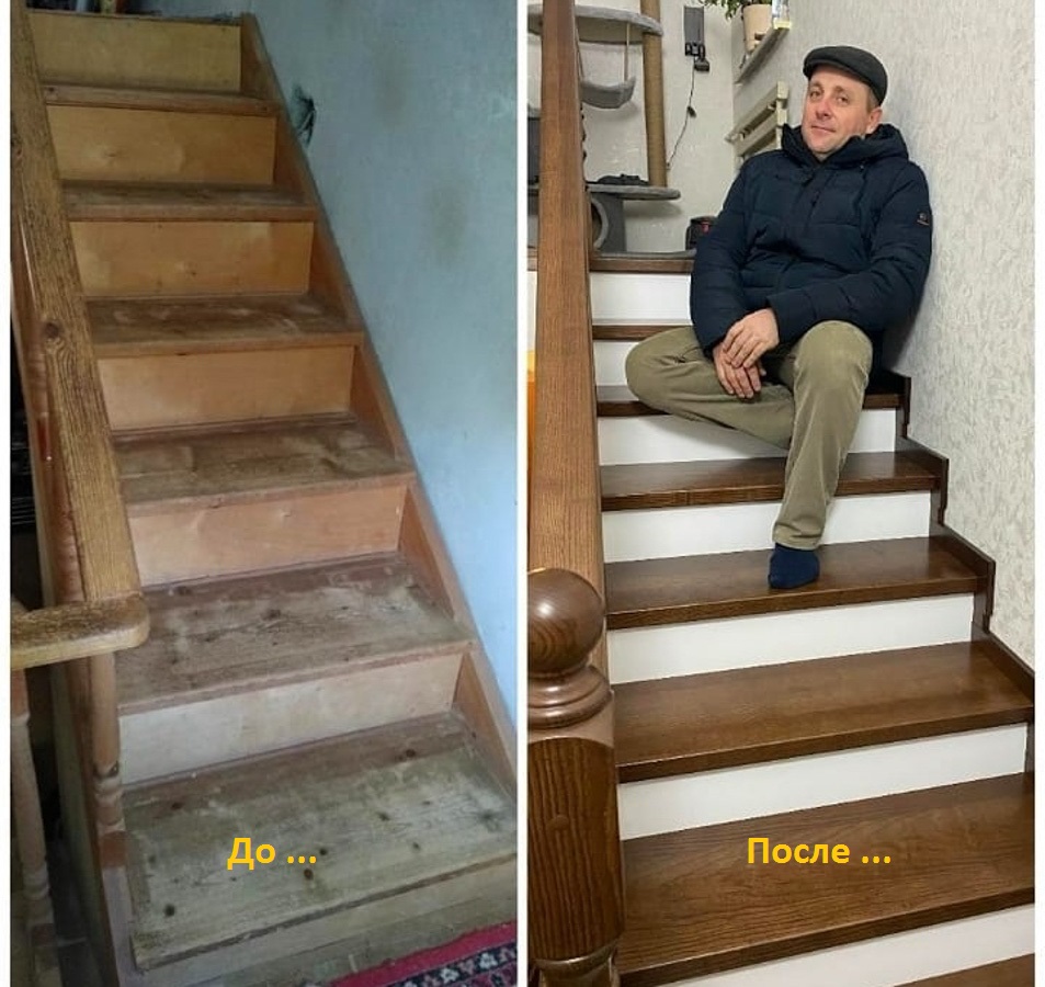 монтажник лестниц из дерева за работой
